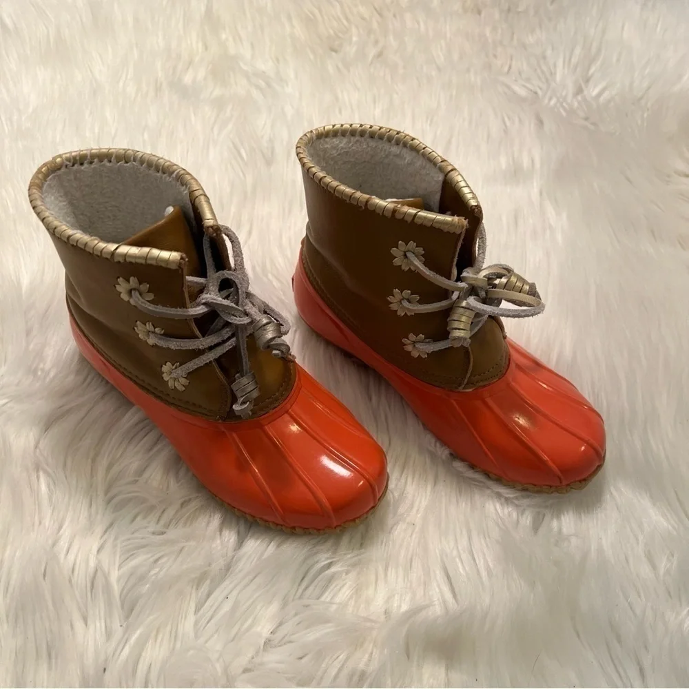 Jack Rogers Women's Size 6 Chloe Classic Rain Boot Tan Coral Lined Rubber